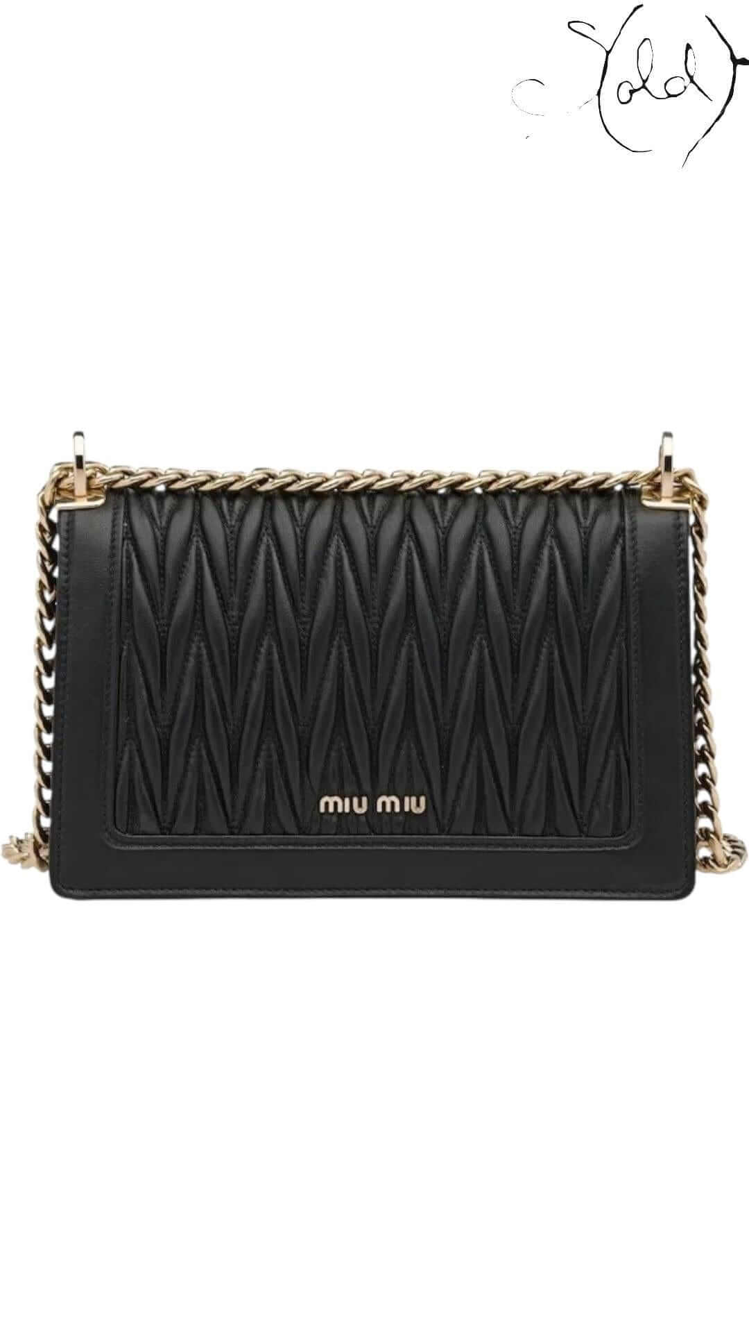 MIU MIU Confidential Matelassé Leather Bag – Black Gold Chain, Back view | Sold Attire