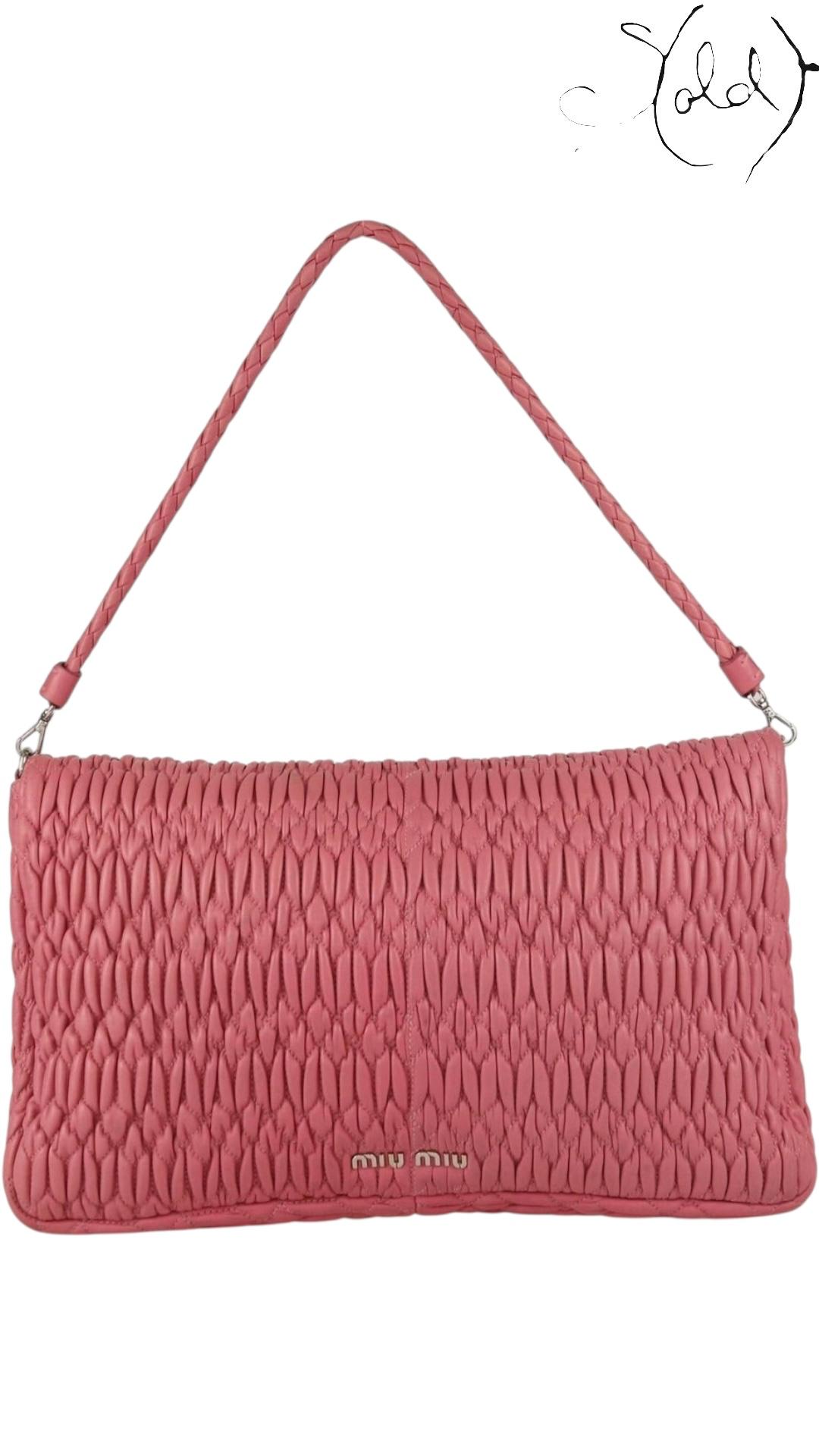 Miu Miu Pink Matelassé Crystal Shoulder Bag — Back view | Sold Attire