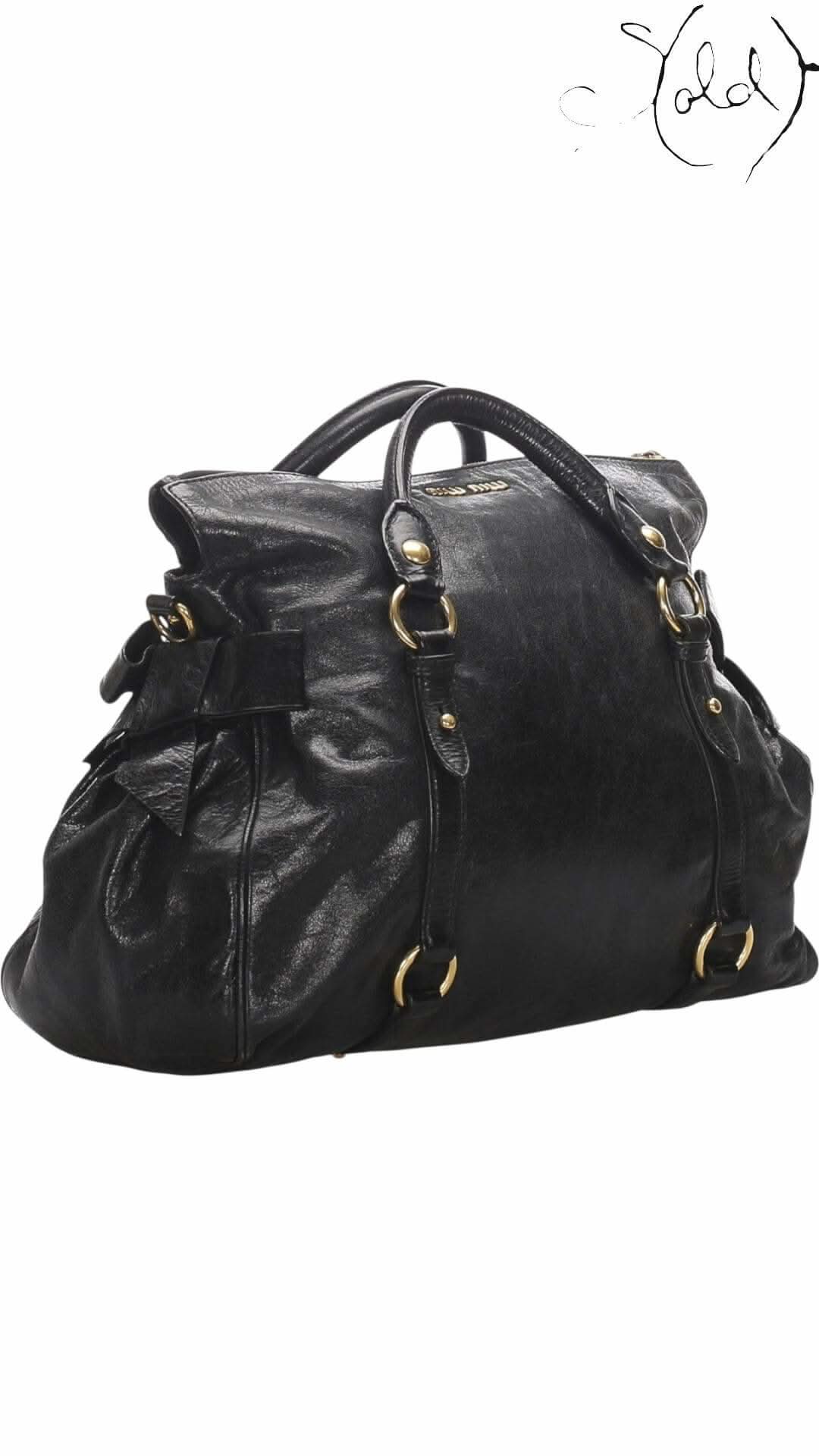 MIU MIU Vitello Lux Bow Bag – Black Calfskin | Sold Attire - Sold Attire