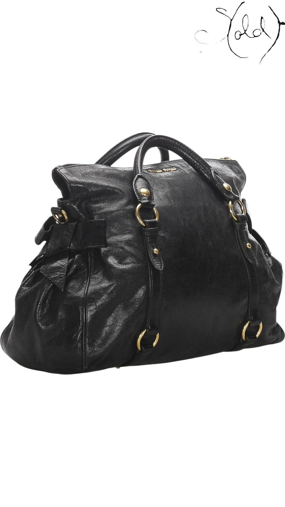 MIU MIU Vitello Lux Bow Bag – Black Calfskin, Back view | Sold Attire