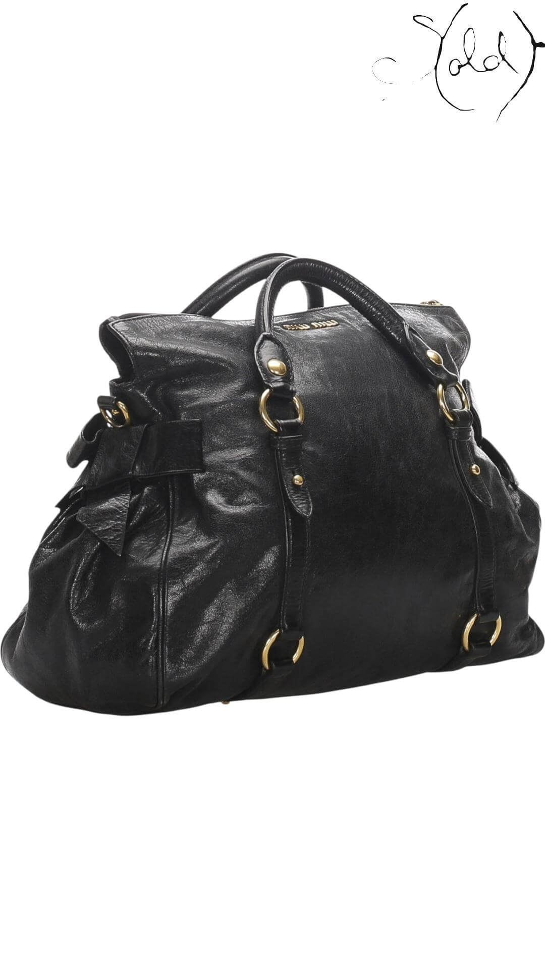 MIU MIU Vitello Lux Bow Bag – Black Calfskin — Back view | Sold Attire