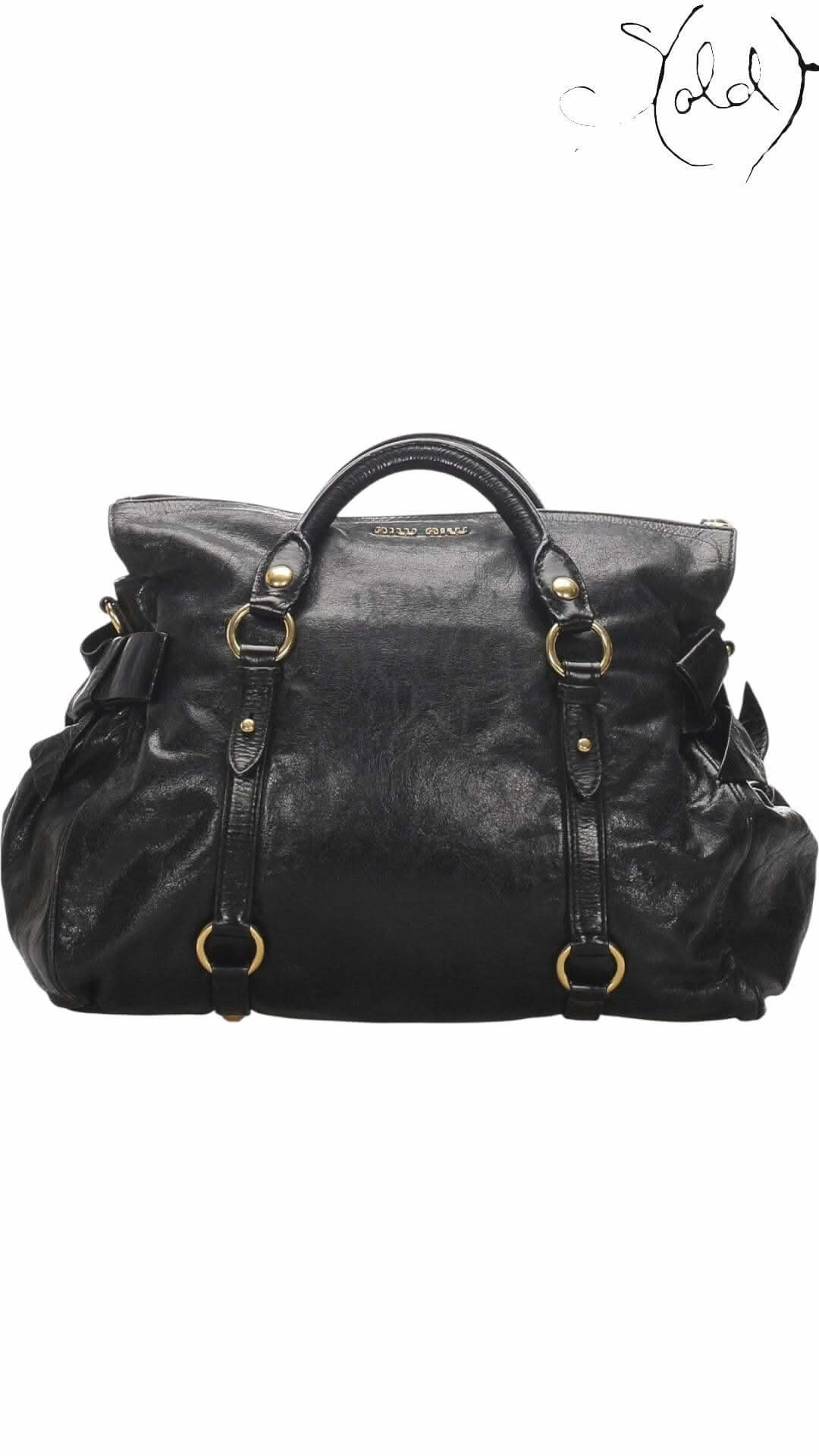 MIU MIU Vitello Lux Bow Bag – Black Calfskin | Sold Attire - Sold Attire
