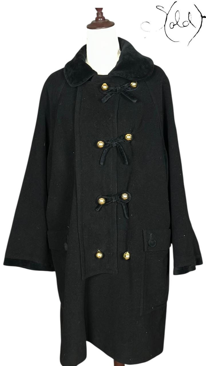 Moschino Cheap and Chic Black Cashmere Toggle Coat 1990s Size 44, Interior view | Sold Attire