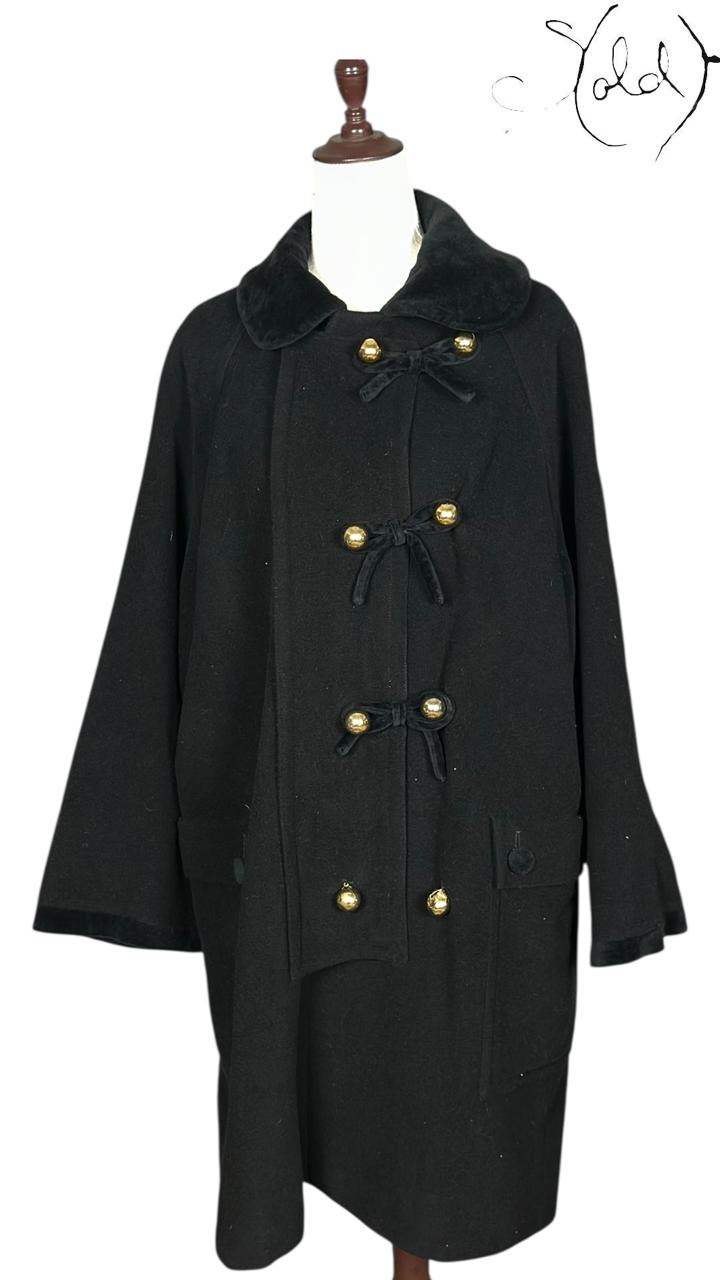 Moschino Cheap and Chic Black Cashmere Toggle Coat 1990s Size 44, Back view | Sold Attire