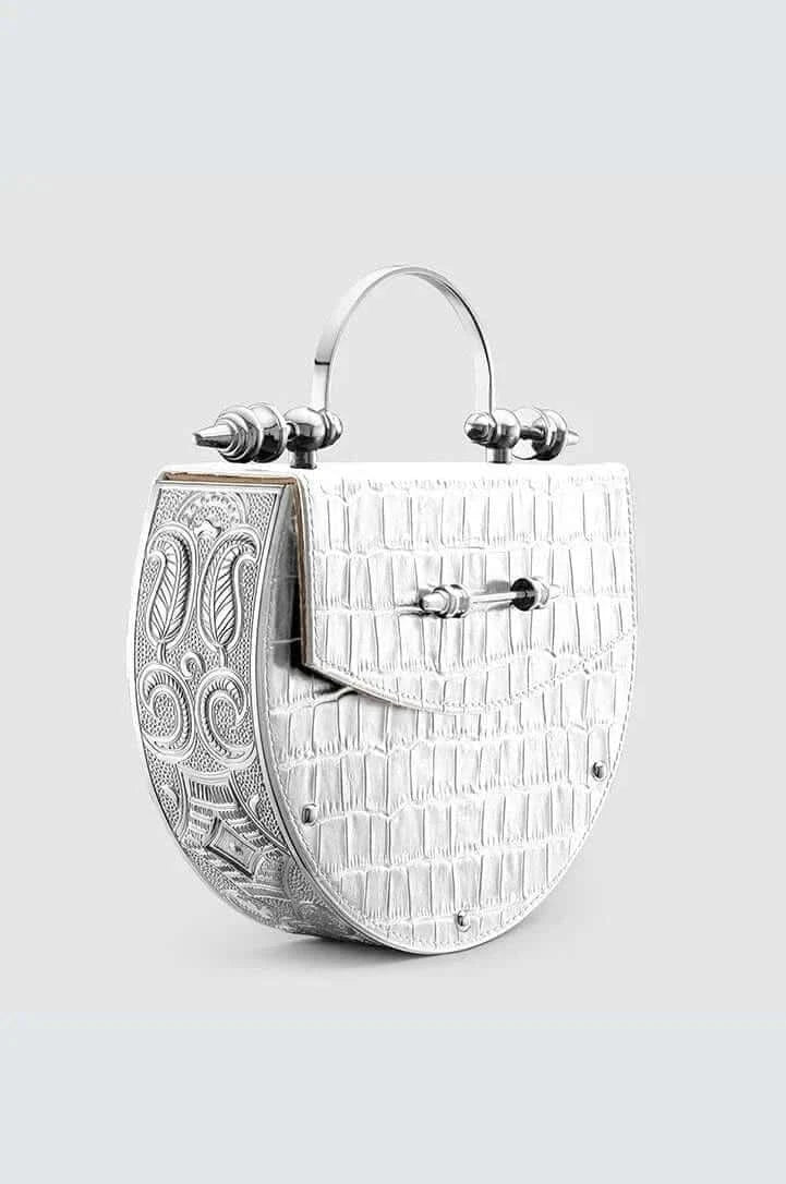 White Leather Clutch | Okhtein Brass Bag | Okhtein Brass Bag