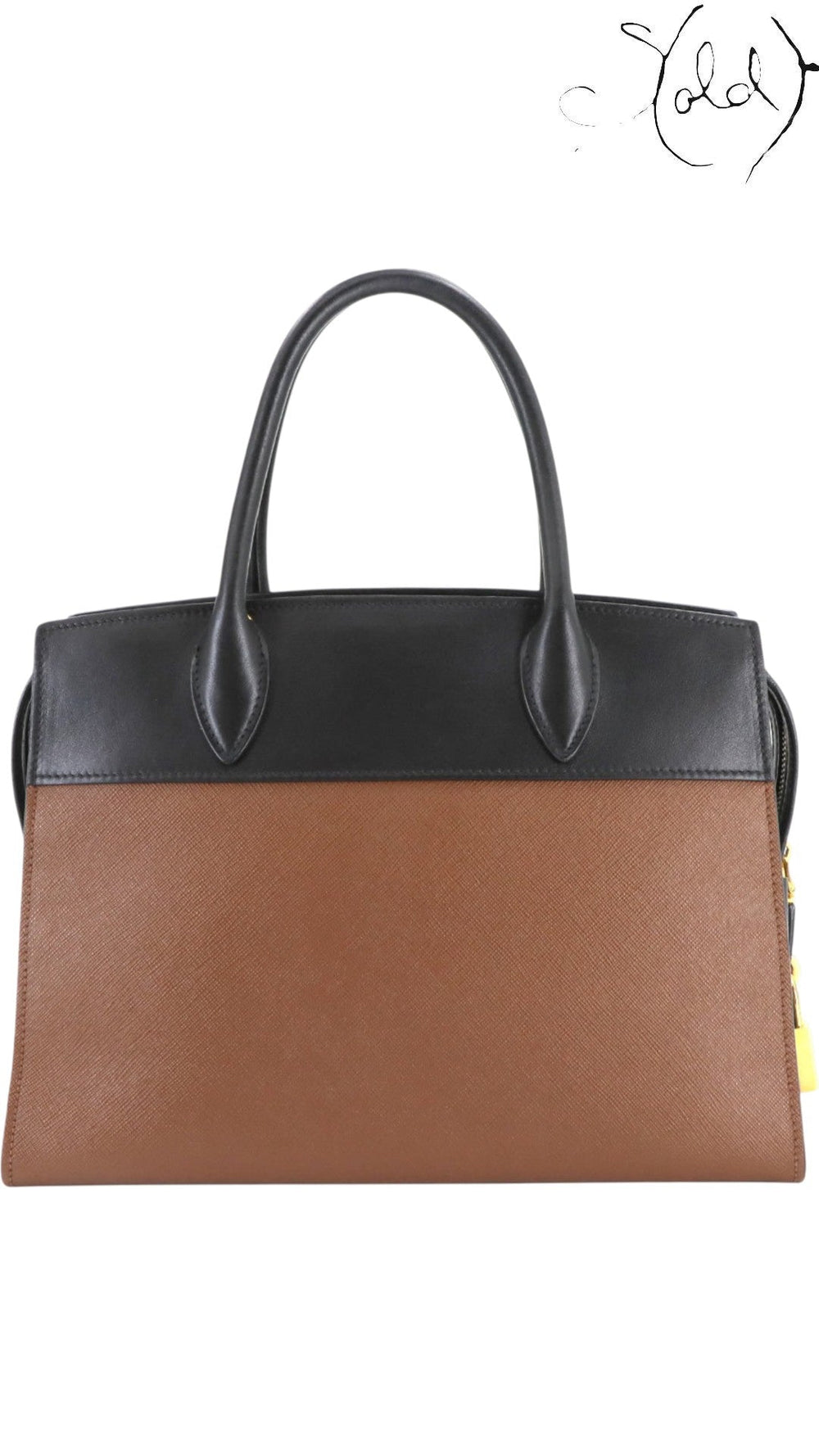 Prada Esplanade Two-Tone Saffiano Handbag 1BA047 Black & Brown 2017, Back view | Sold Attire