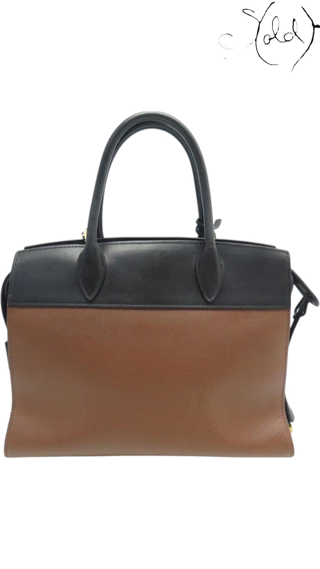 Prada Esplanade Two-Tone Saffiano Handbag 1BA047 Black & Brown 2017, Side view | Sold Attire