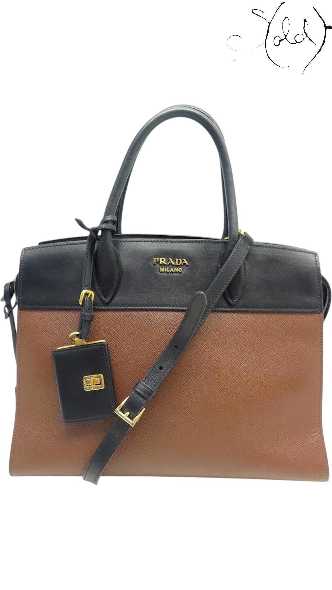 Prada Esplanade Two-Tone Saffiano Handbag 1BA047 Black & Brown 2017, Base view | Sold Attire