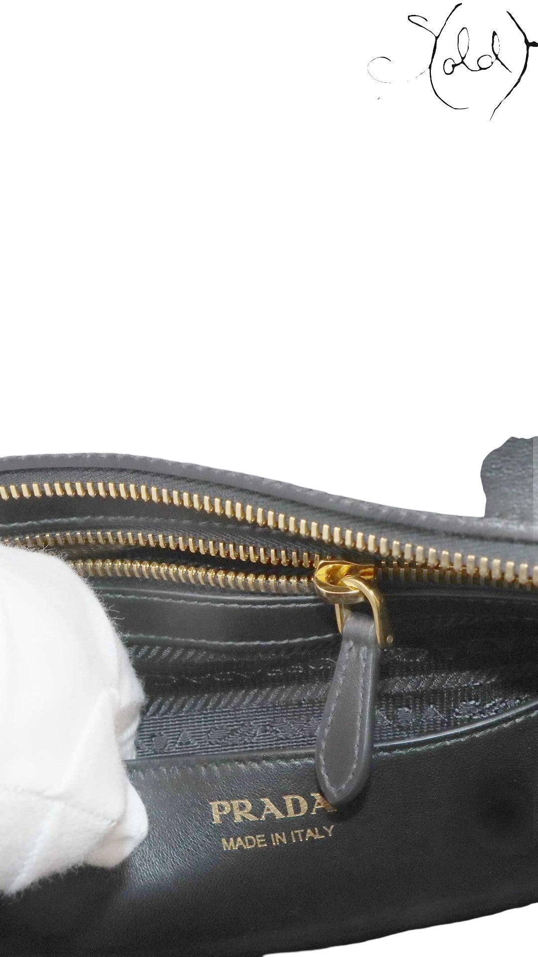 Prada Esplanade Two-Tone Saffiano Handbag 1BA047 Black & Brown 2017, Detail view | Sold Attire