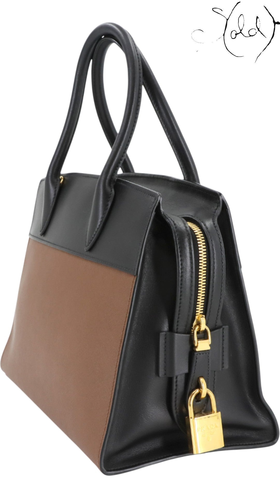 Prada Esplanade Two-Tone Saffiano Handbag 1BA047 Black & Brown 2017, Interior view | Sold Attire