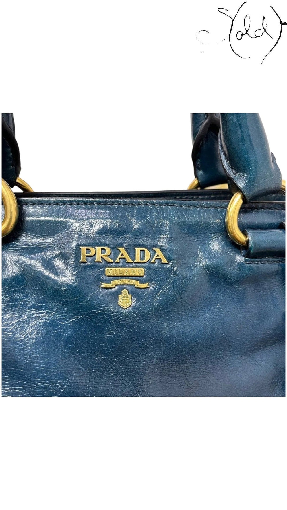 Prada Galleria blue leather crossbody bag condition detail