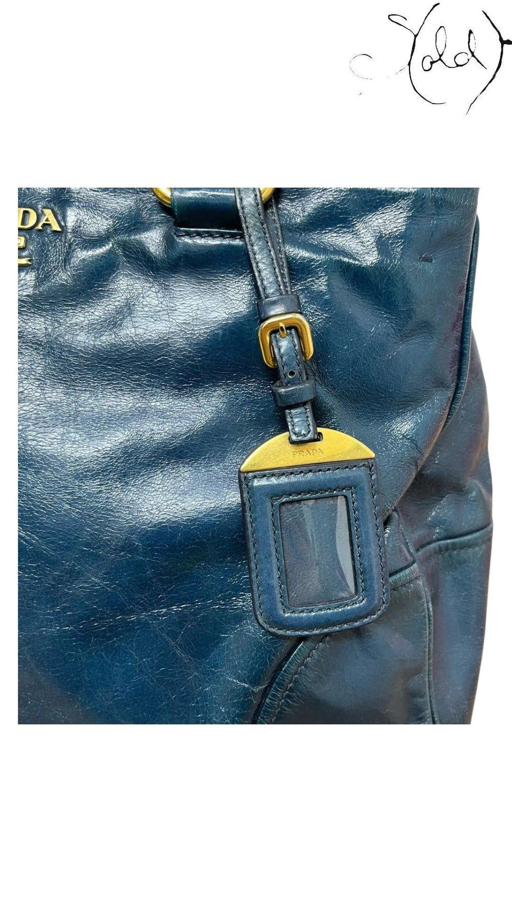 Prada Galleria blue leather crossbody bag hardware detail