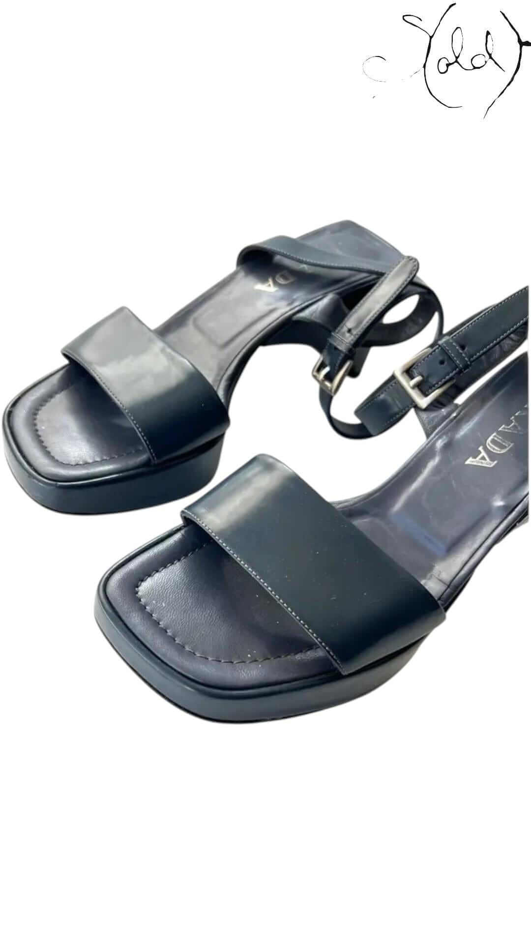 PRADA Black Patent Platform Sandals – Riviera Curve Edition, Interior view | Sold Attire