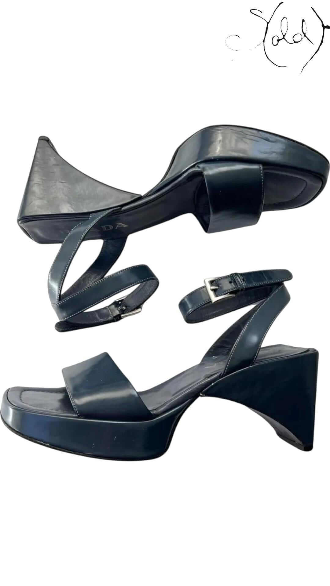 PRADA Black Patent Platform Sandals – Riviera Curve Edition, Detail view | Sold Attire