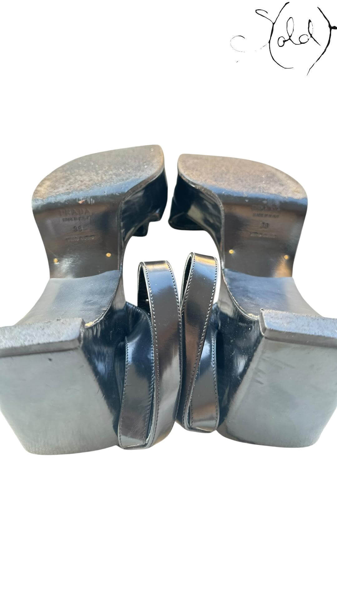PRADA Black Patent Platform Sandals – Riviera Curve Edition, Base view | Sold Attire