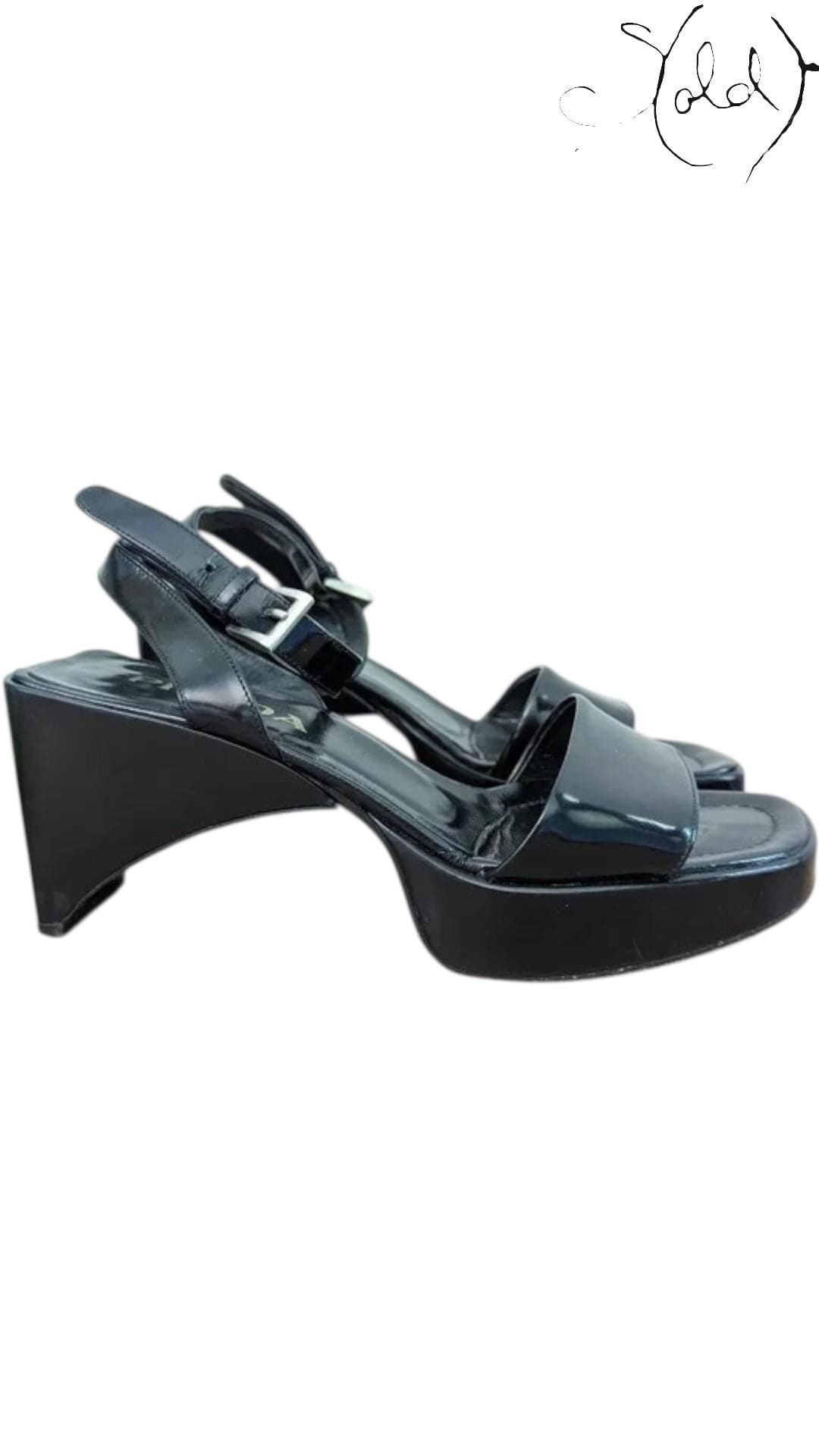 PRADA Black Patent Platform Sandals – Riviera Curve Edition, Side view | Sold Attire