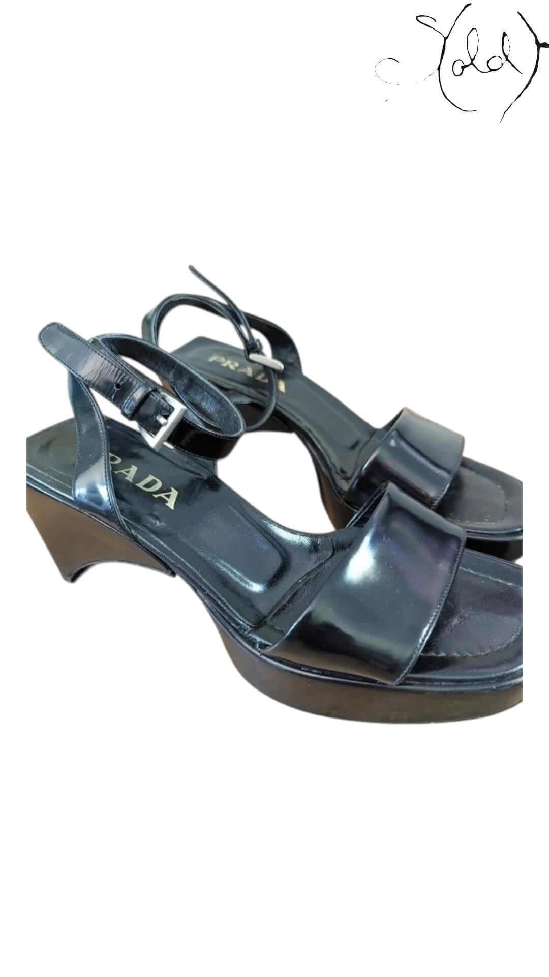PRADA Black Patent Platform Sandals – Riviera Curve Edition — Authenticated Pre-Owned | Sold Attire