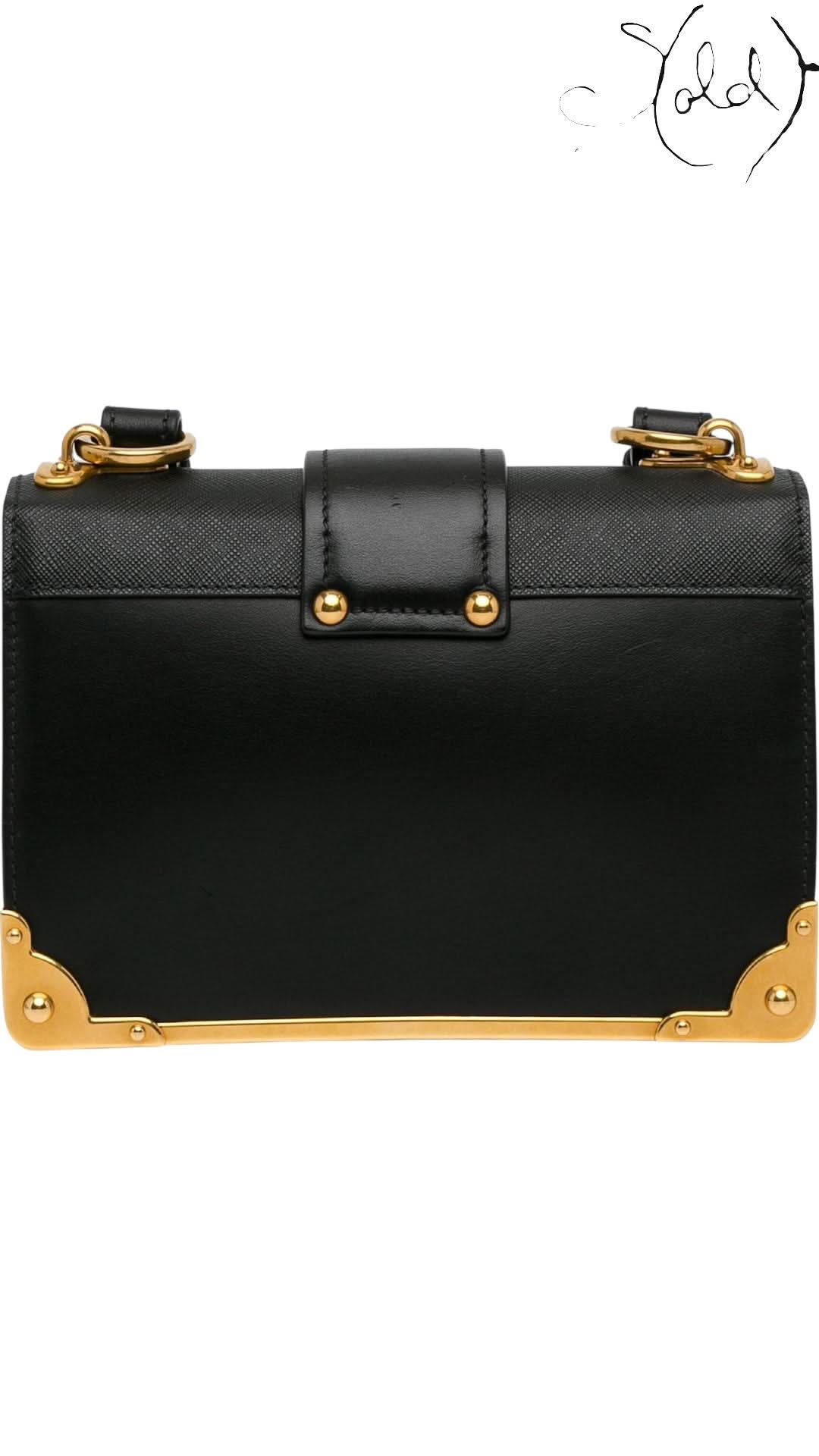 Prada Black Saffiano - Trimmed City Calf Cahier Crossbody Bag | Sold Attire - Sold Attire