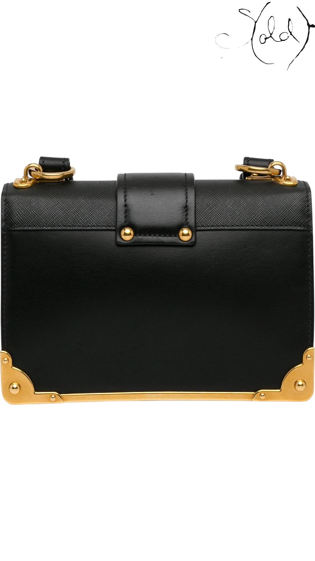 Prada Black Saffiano-Trimmed City Calf Cahier Crossbody Bag — Interior view | Sold Attire