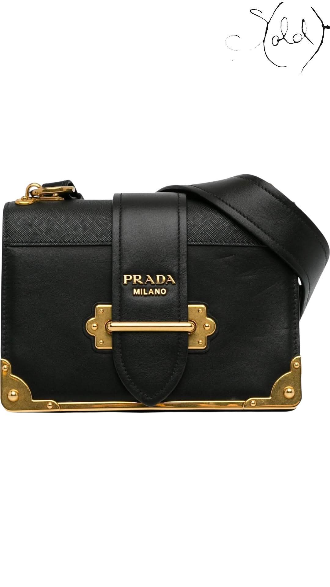 Prada Black Saffiano - Trimmed City Calf Cahier Crossbody Bag | Sold Attire - Sold Attire