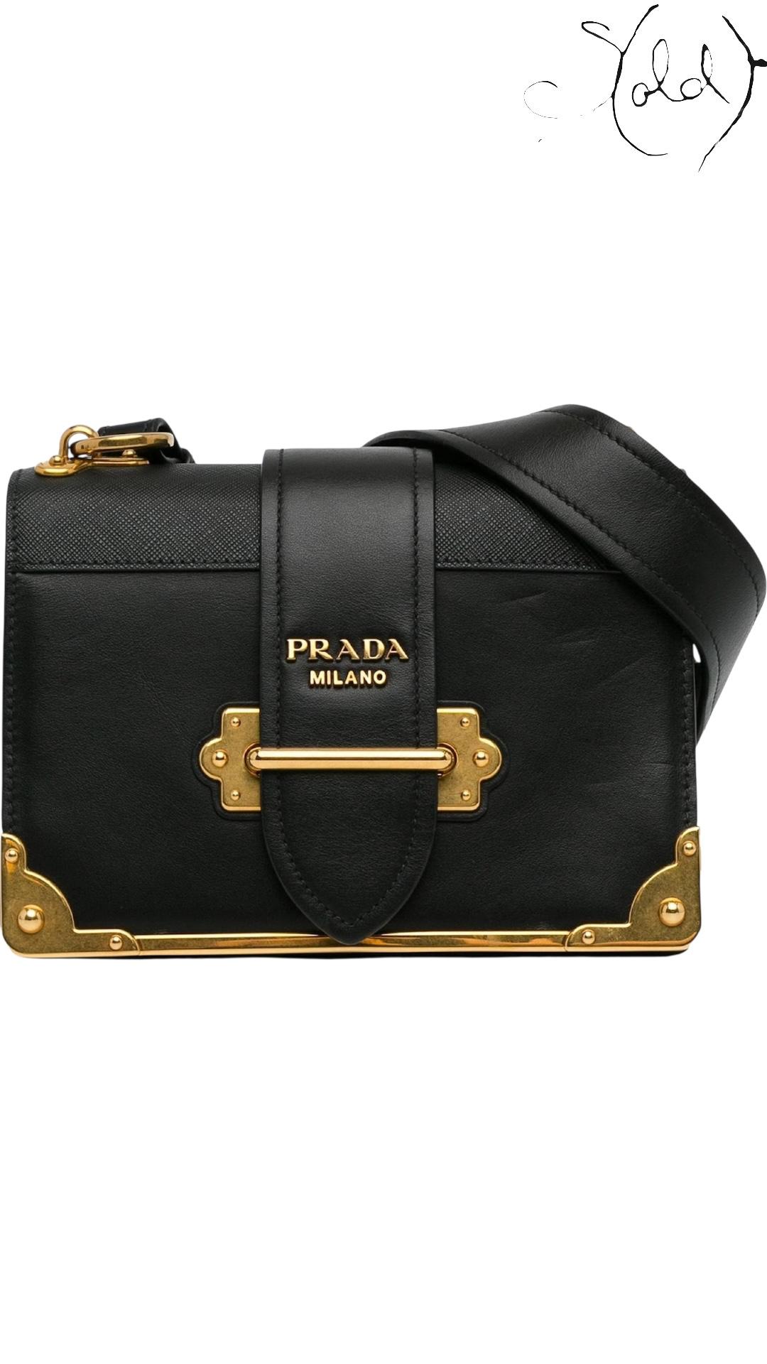 Prada Black Saffiano-Trimmed City Calf Cahier Crossbody Bag — Authenticated Pre-Owned | Sold Attire