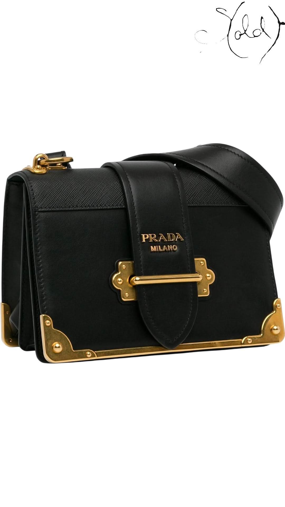 Prada Black Saffiano - Trimmed City Calf Cahier Crossbody Bag | Sold Attire - Sold Attire
