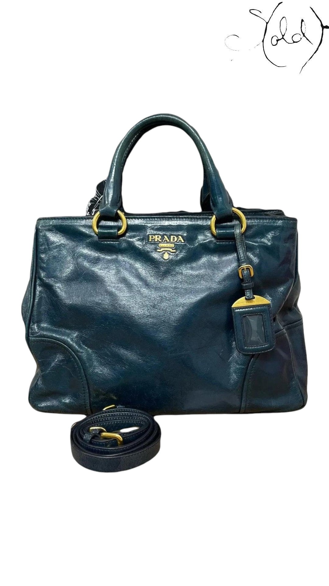Prada Galleria blue leather crossbody bag front view