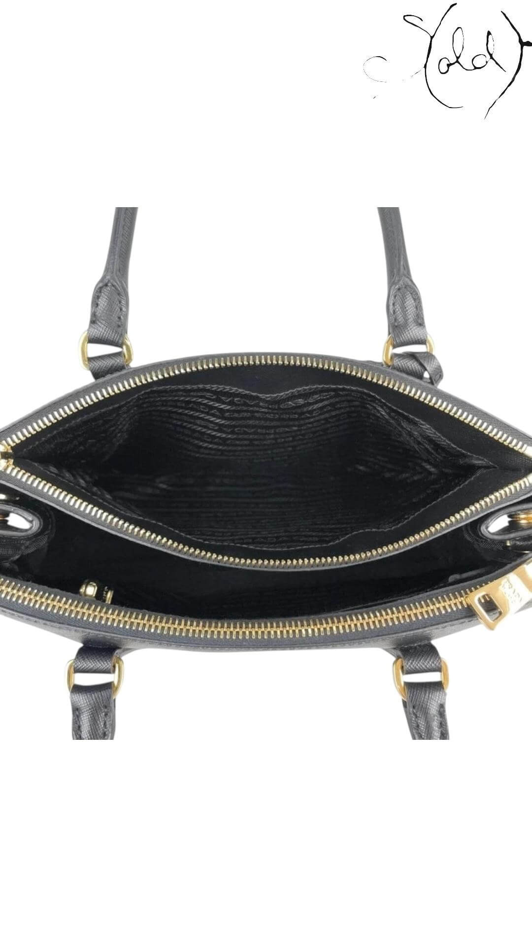 PRADA Galleria Medium Handbag – Black Saffiano Leather — Detail view | Sold Attire