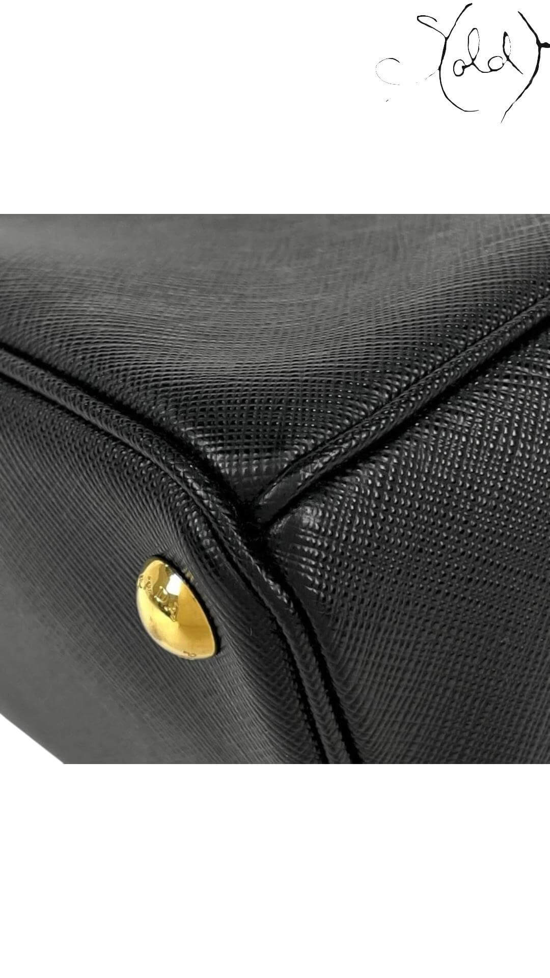 PRADA Galleria Medium Handbag – Black Saffiano Leather — Base view | Sold Attire
