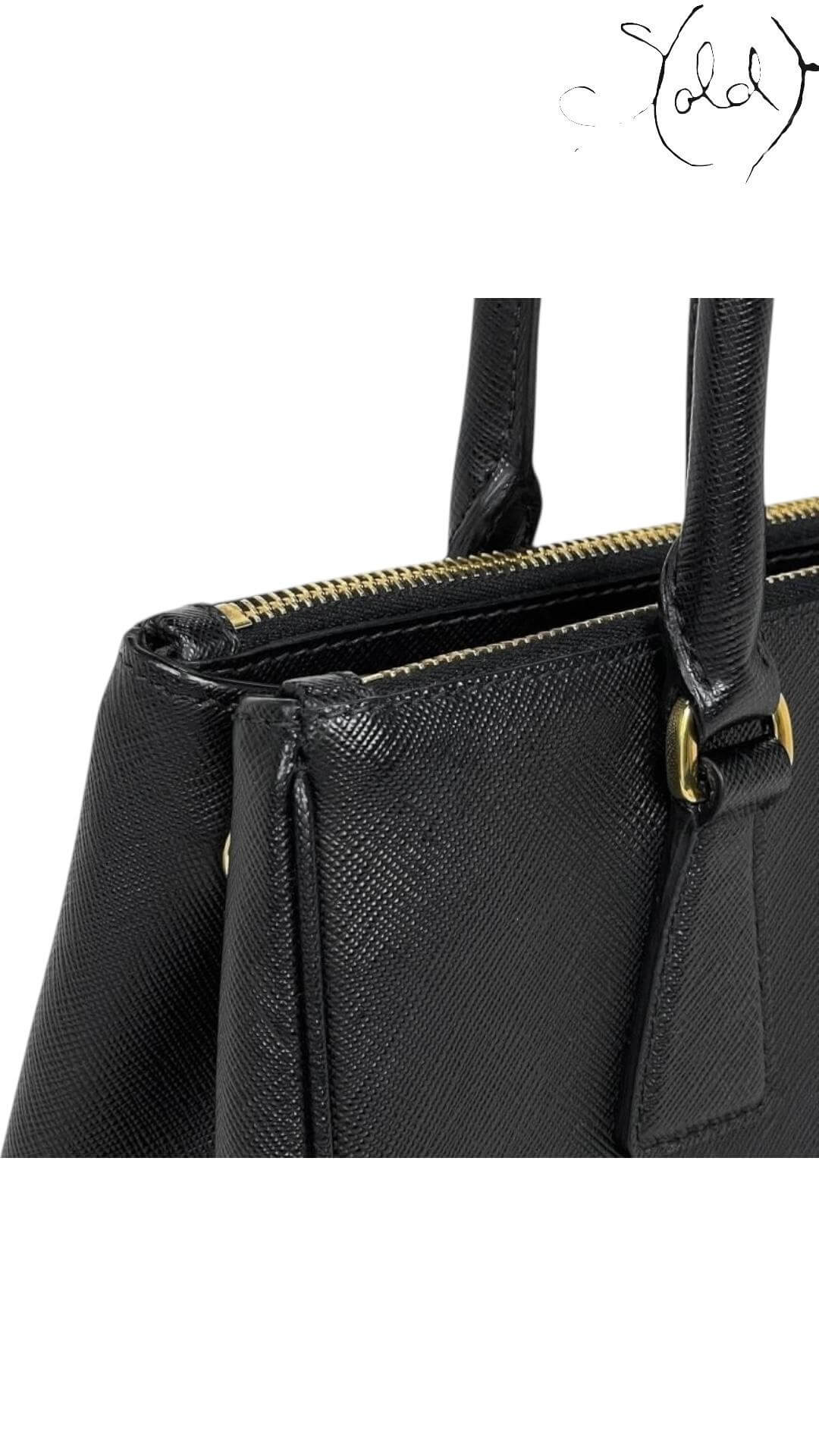 PRADA Galleria Medium Handbag – Black Saffiano Leather — Hardware detail | Sold Attire