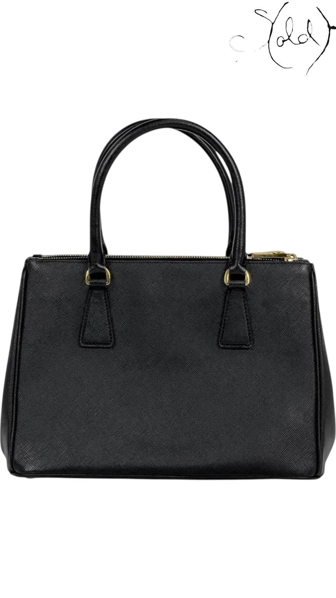 PRADA Galleria Medium Handbag – Black Saffiano Leather — Side view | Sold Attire