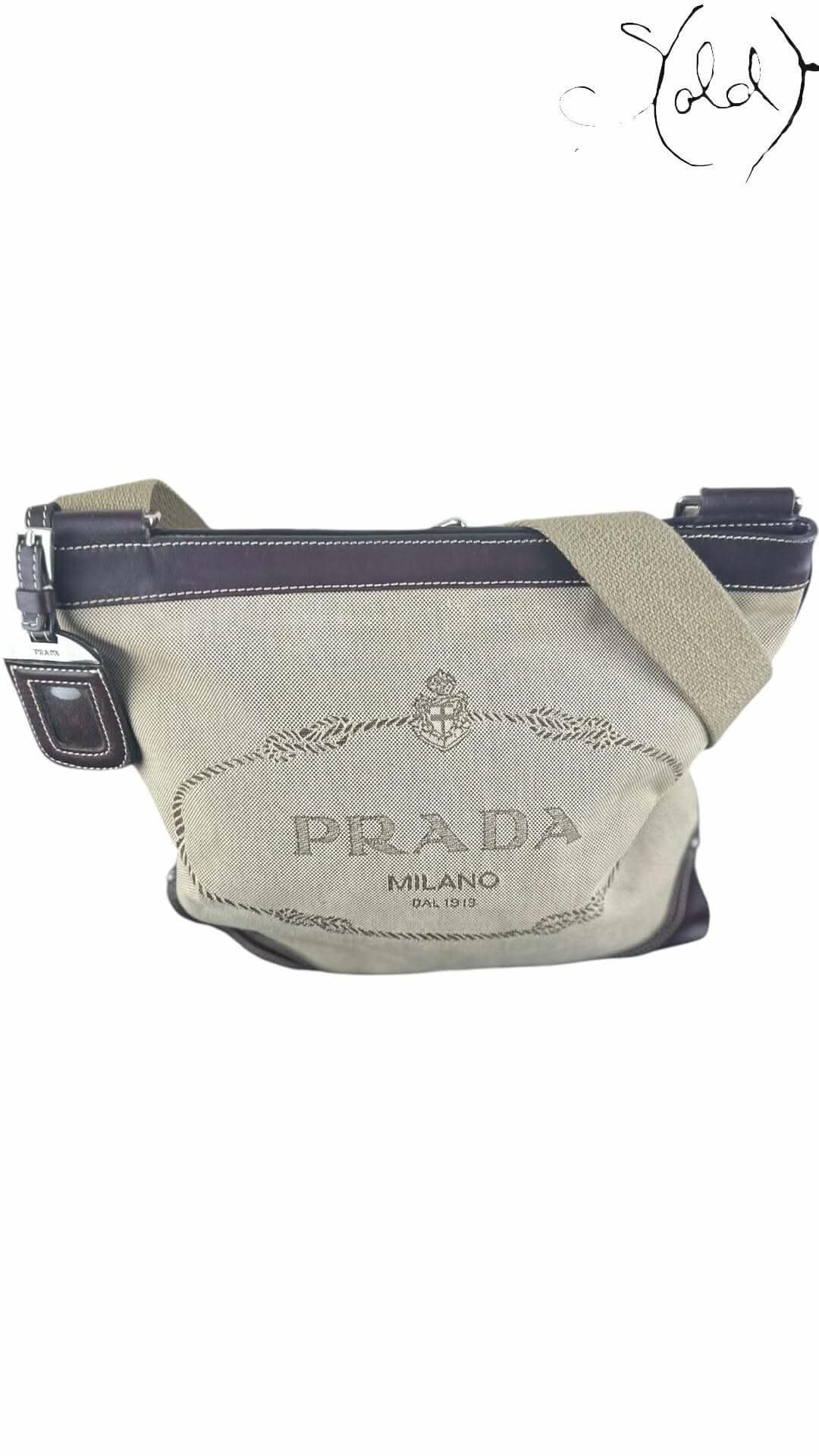 Prada Jacquard Messenger – Brown Logo Canvas | Sold Attire - Sold Attire