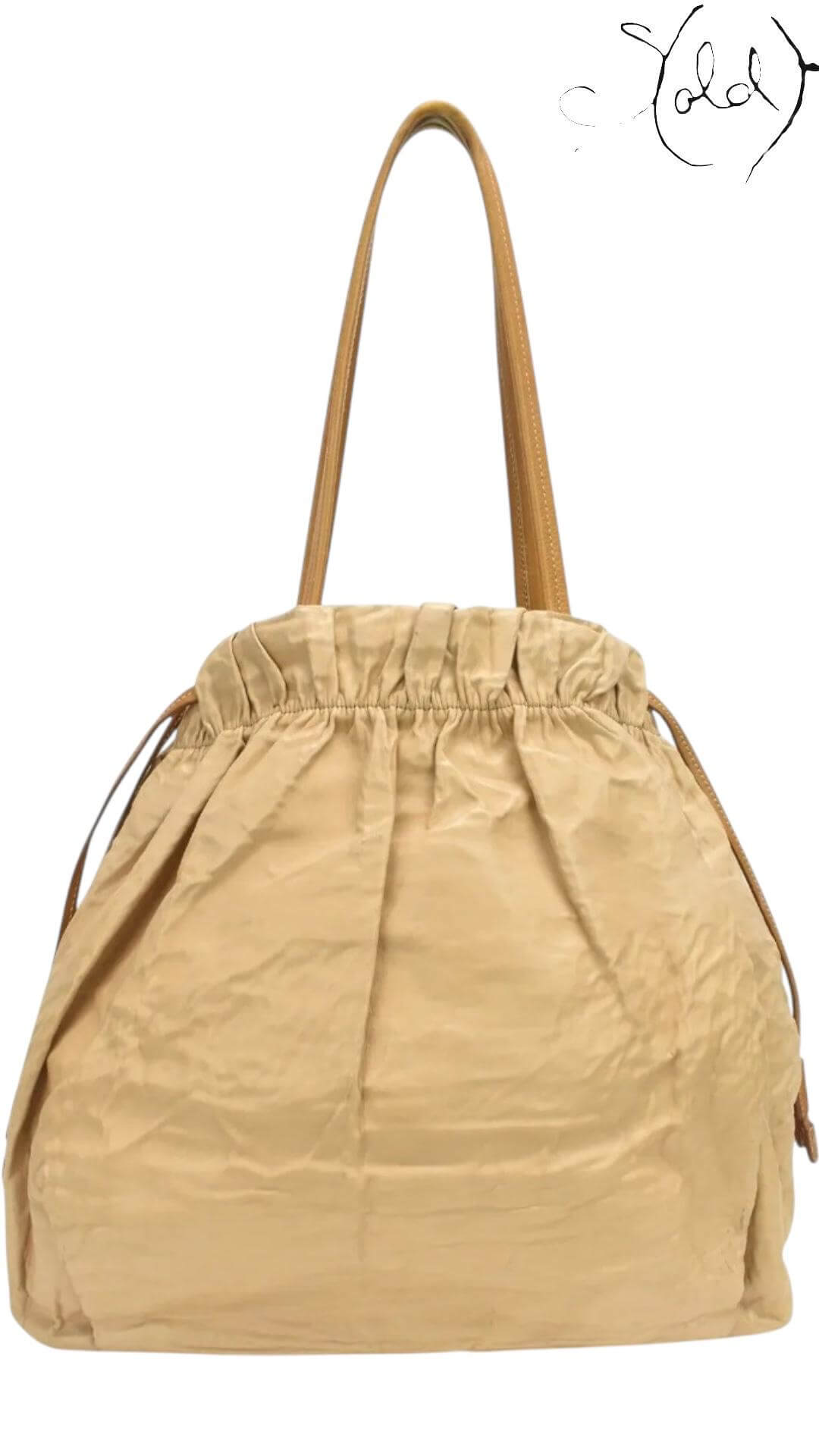 PRADA Metallic Gold Drawstring Tote – Tessuto Nylon & Leather, Back view | Sold Attire