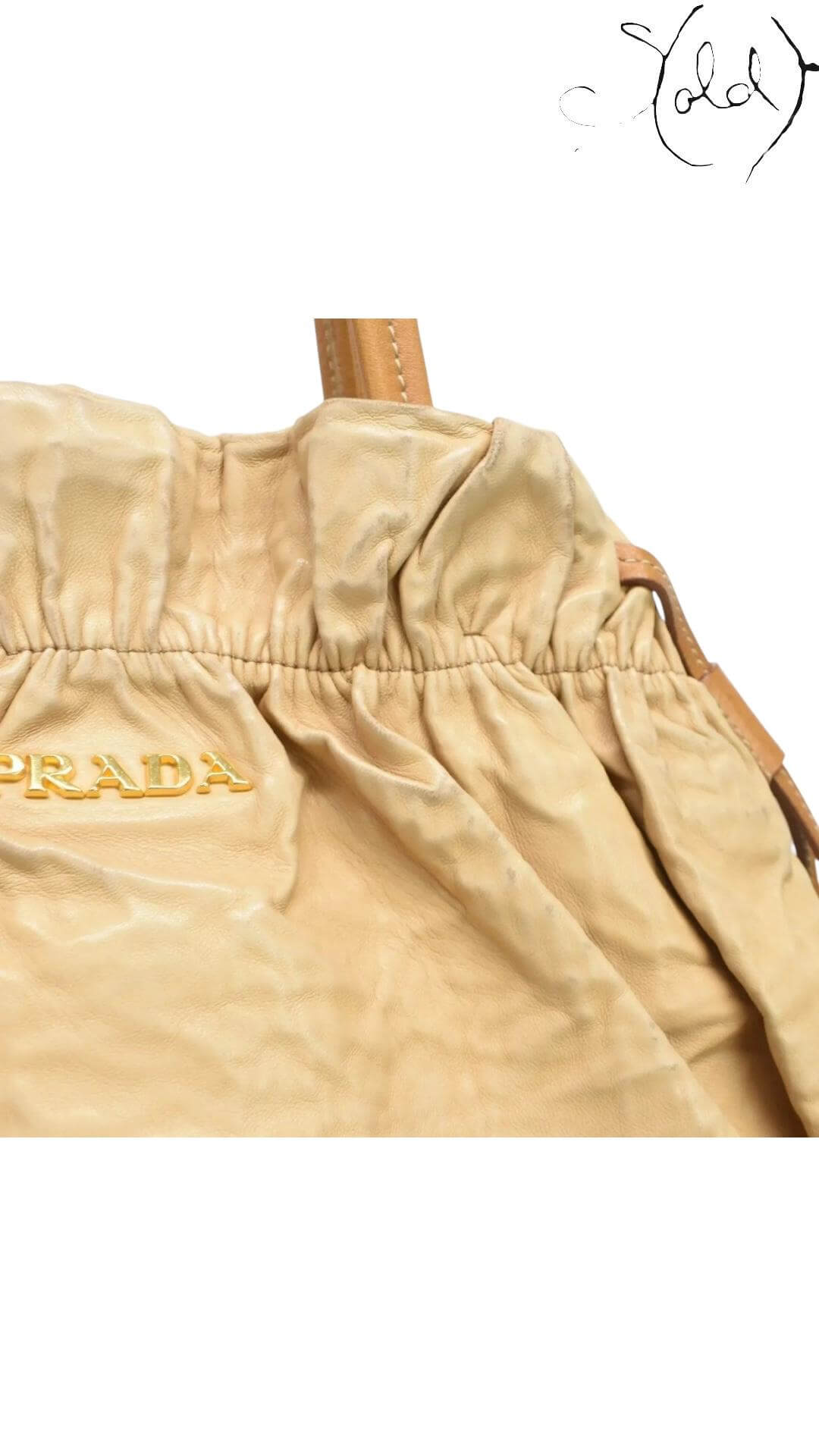 PRADA Metallic Gold Drawstring Tote – Tessuto Nylon & Leather, Interior view | Sold Attire