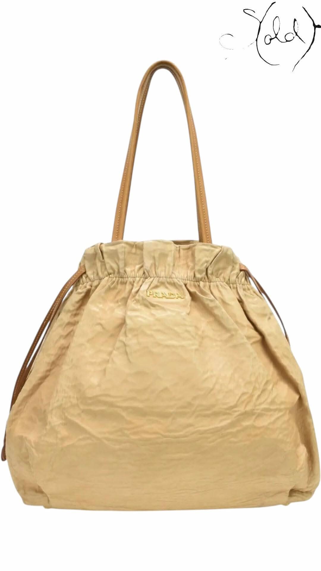 PRADA Metallic Gold Drawstring Tote – Tessuto Nylon & Leather | Sold Attire - Sold Attire