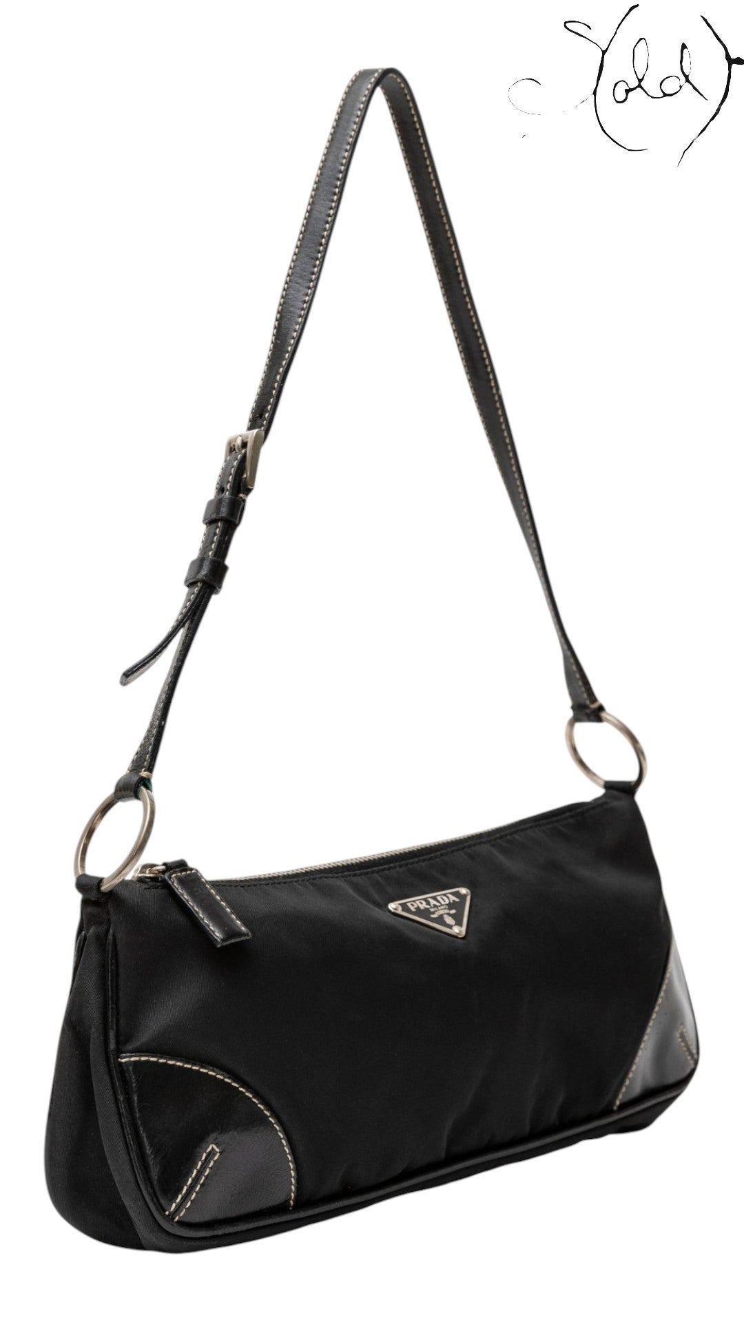 Prada Nylon and Leather Shoulder Bag Black — Back view | Sold Attire