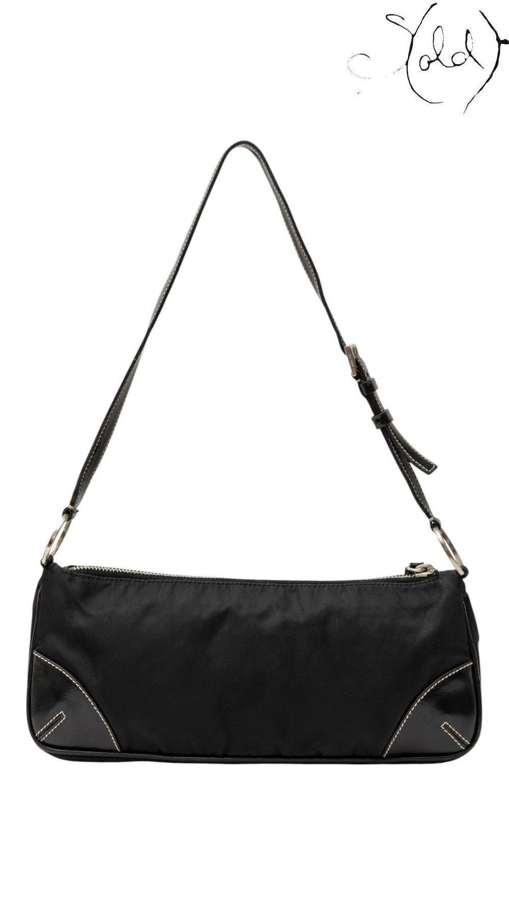 Prada Nylon and Leather Shoulder Bag Black, Detail view | Sold Attire