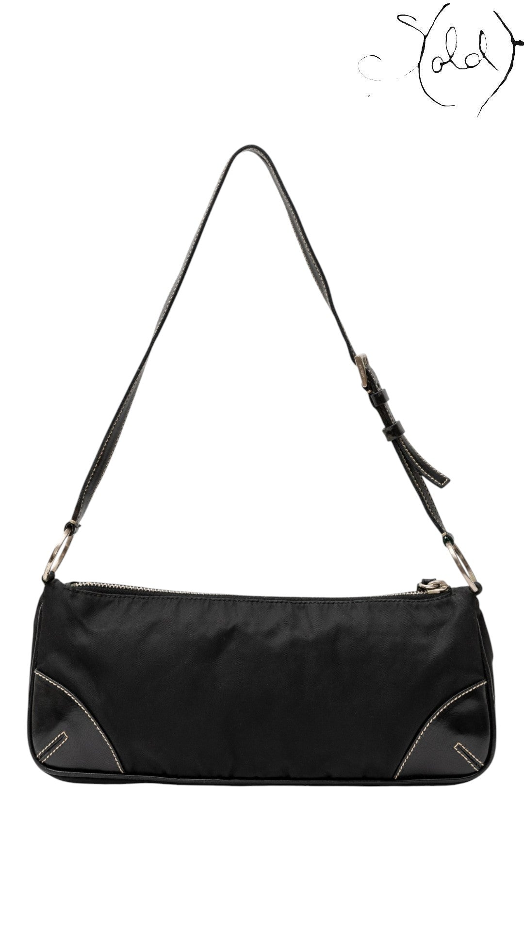Prada Nylon and Leather Shoulder Bag Black — Detail view | Sold Attire
