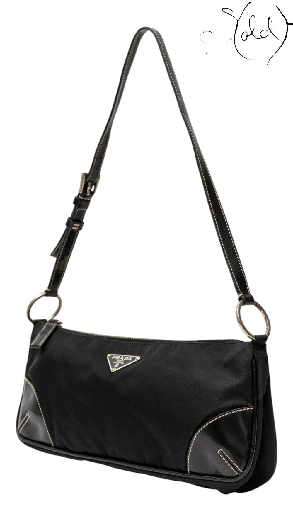 Prada Nylon and Leather Shoulder Bag Black, Interior view | Sold Attire