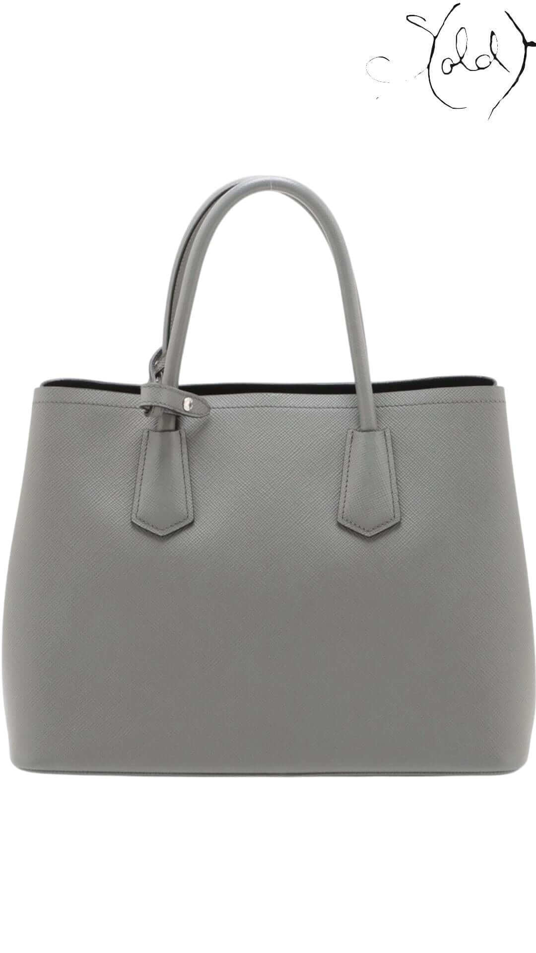 PRADA Saffiano Cuir 2-Way Large Tote – Graphite Grey Elegance — Detail view | Sold Attire
