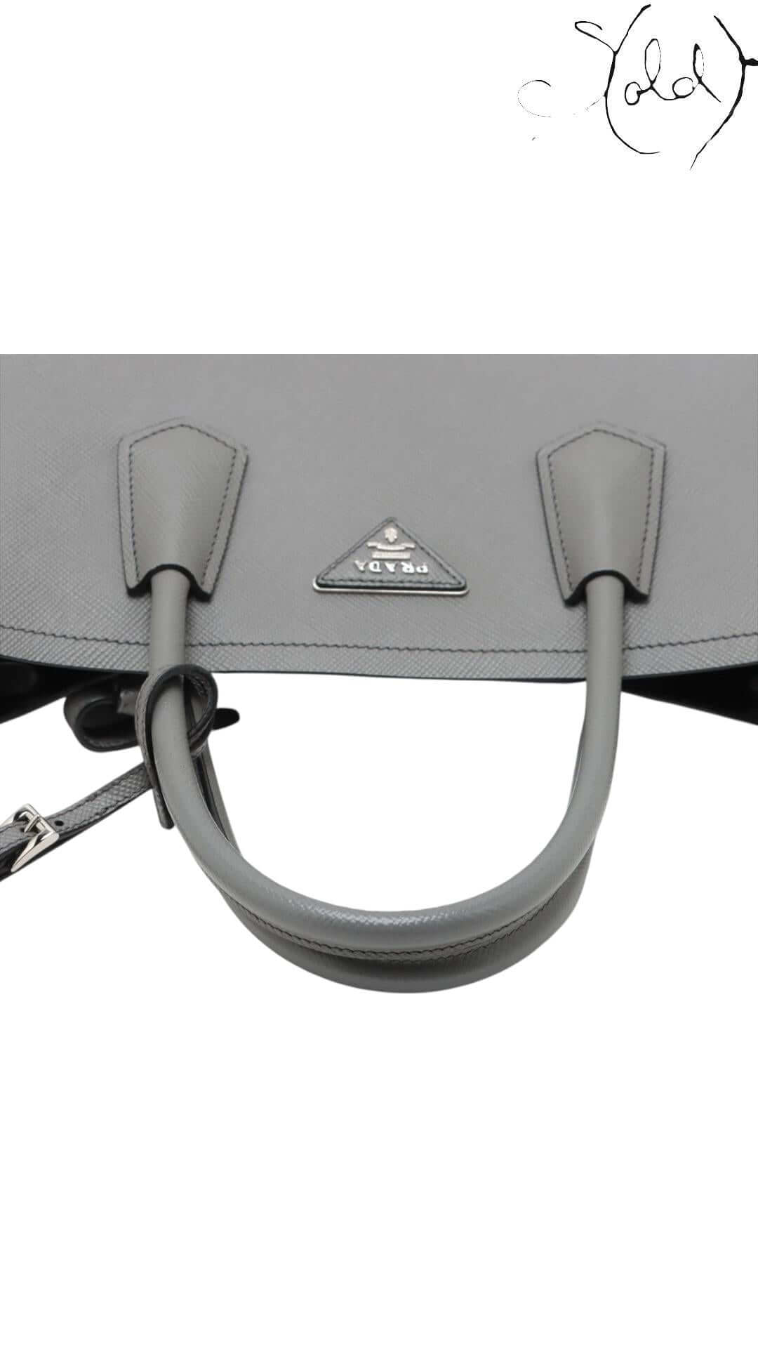 PRADA Saffiano Cuir 2-Way Large Tote – Graphite Grey Elegance — Hardware detail | Sold Attire