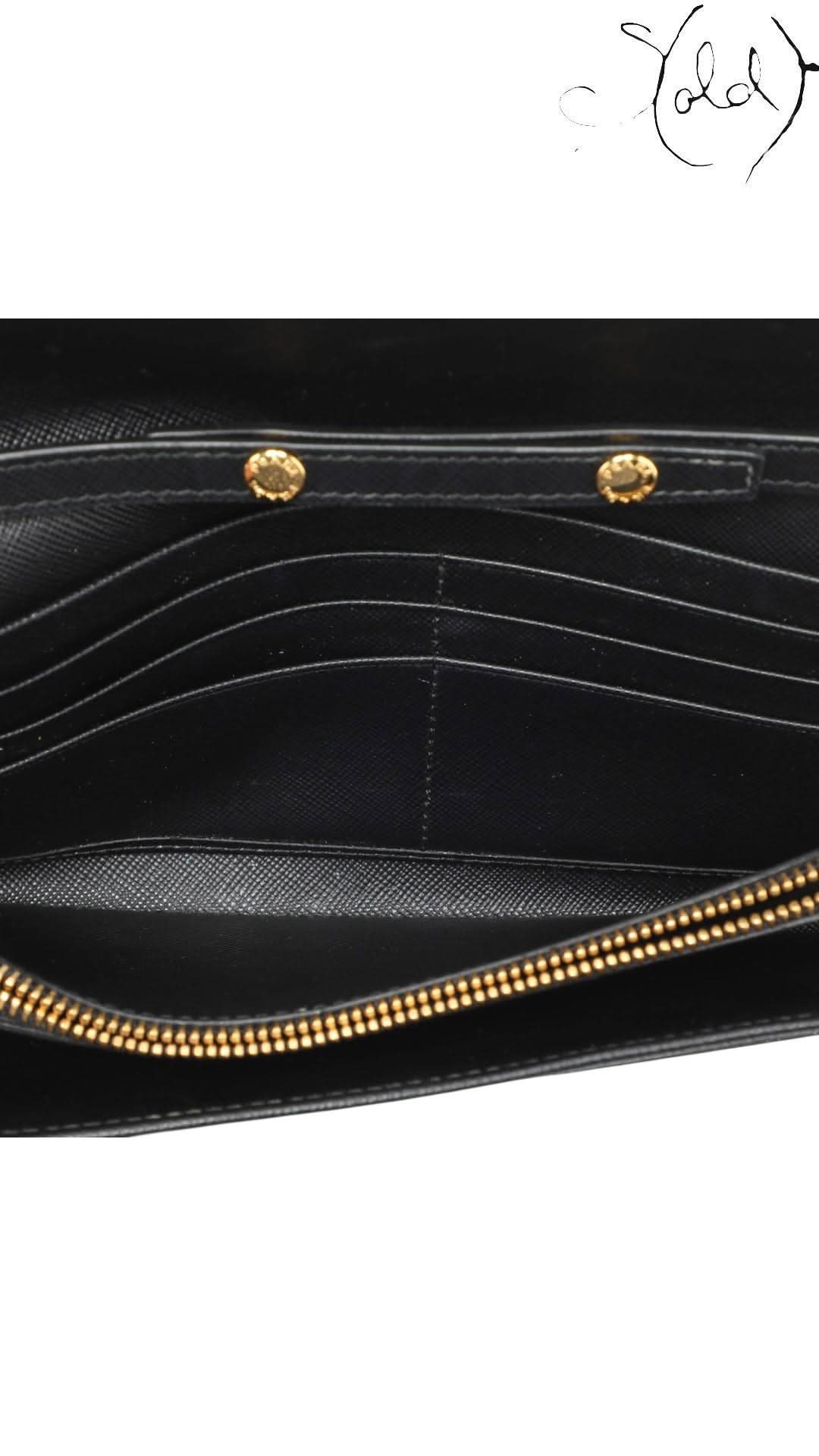 Prada Saffiano Lux Oro Chain Wallet in Black Leather | Sold Attire - Sold Attire
