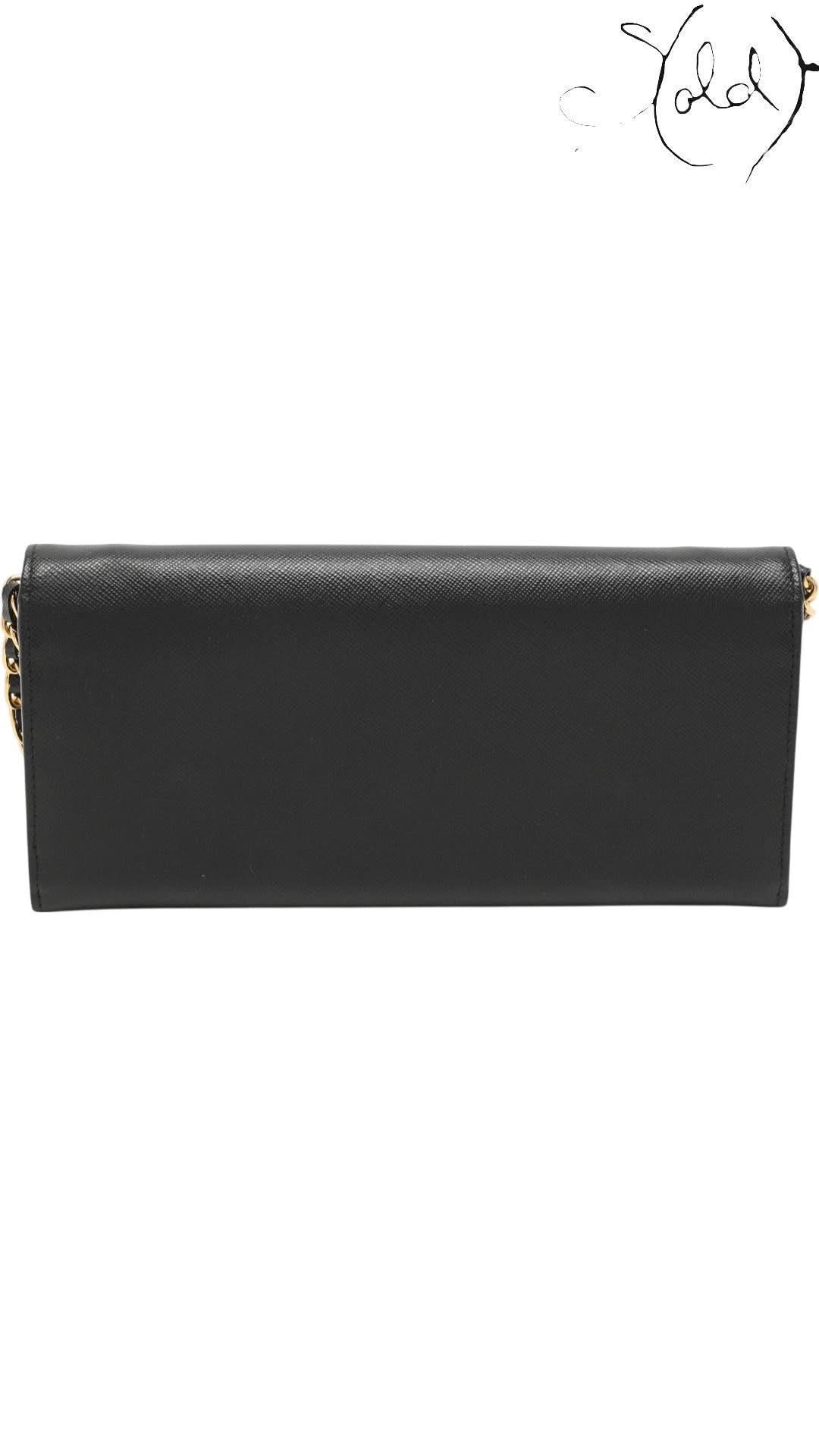 Prada Saffiano Lux Oro Chain Wallet in Black Leather | Sold Attire - Sold Attire