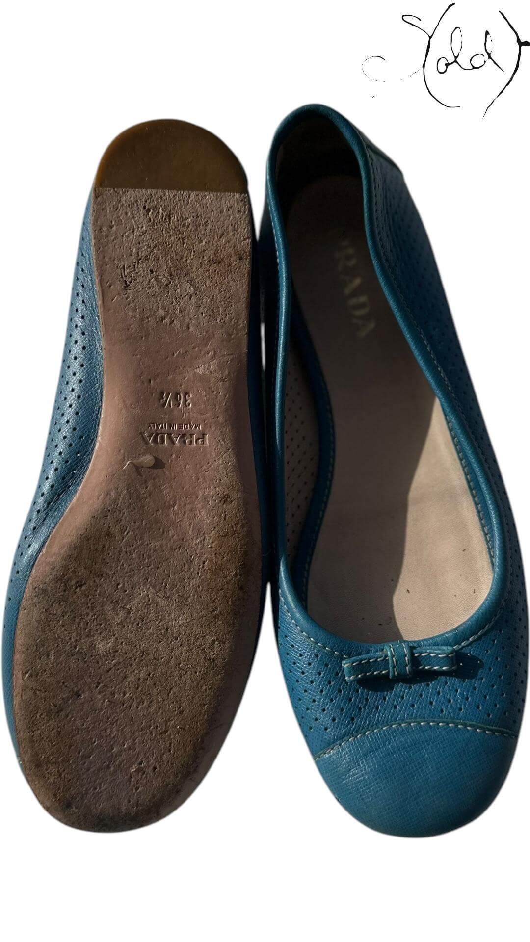 Prada Teal Leather Ballerinas– Perforated Poise — Back view | Sold Attire