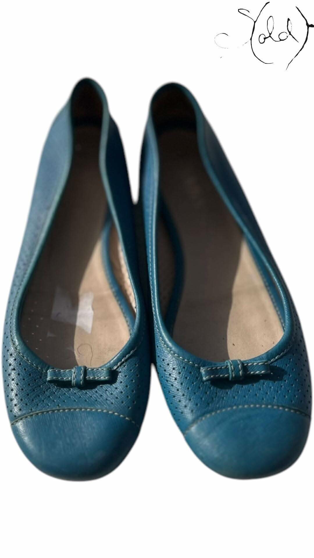 Prada Teal Leather Ballerinas– Perforated Poise | Sold Attire - Sold Attire