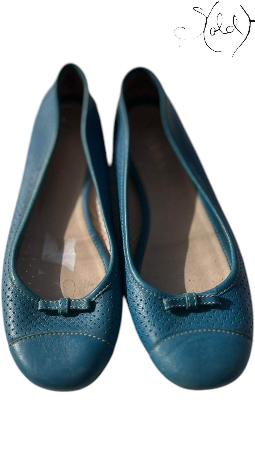 Prada Teal Leather Ballerinas– Perforated Poise — Detail view | Sold Attire