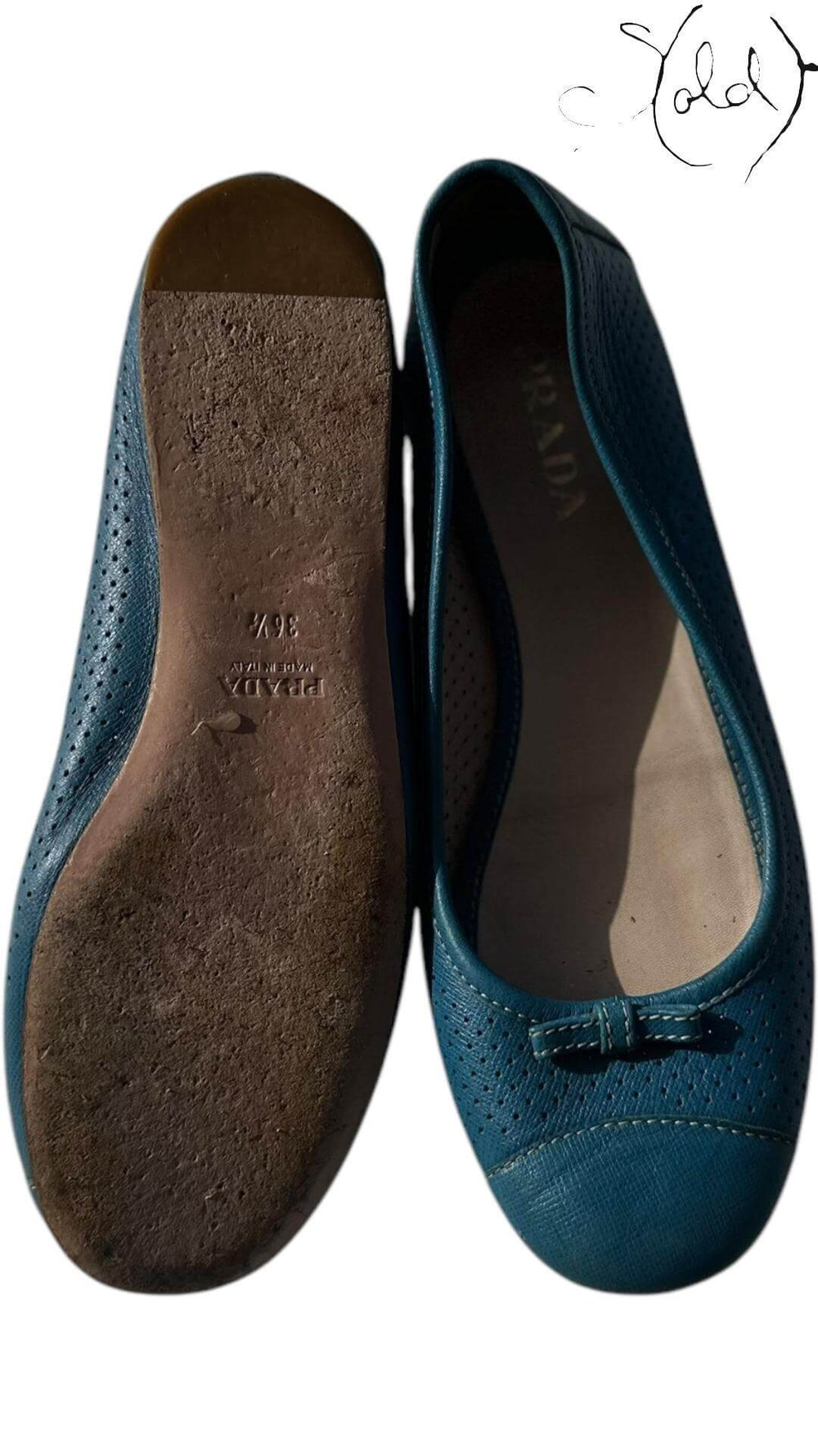 Prada Teal Leather Ballerinas– Perforated Poise, Interior view | Sold Attire