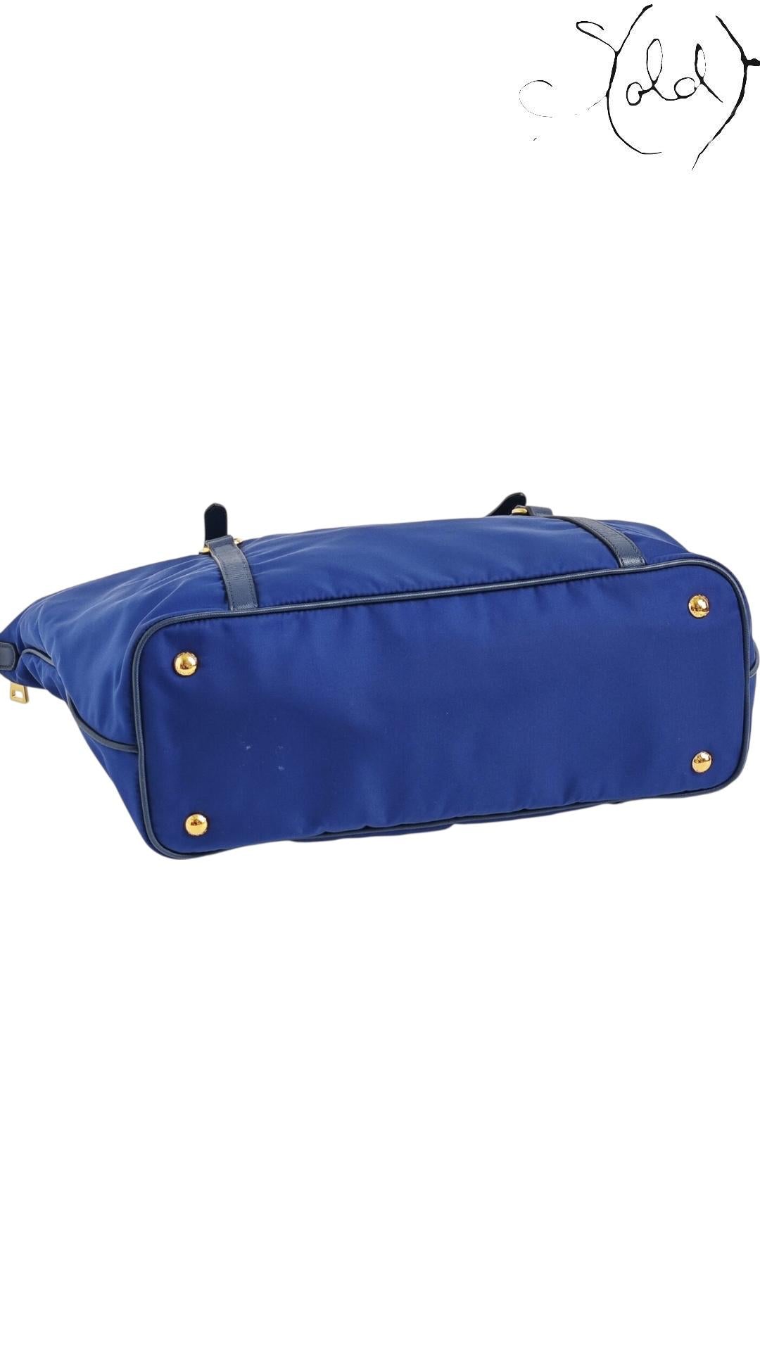 Prada Tessuto Nylon 2-Way Tote Royal Blue Gold Hardware 2010s, Hardware detail | Sold Attire