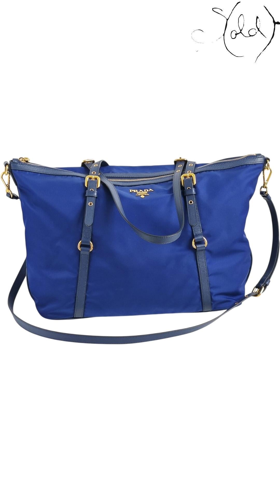 Prada Tessuto Nylon 2-Way Tote Royal Blue Gold Hardware 2010s — Authenticated Pre-Owned | Sold Attire