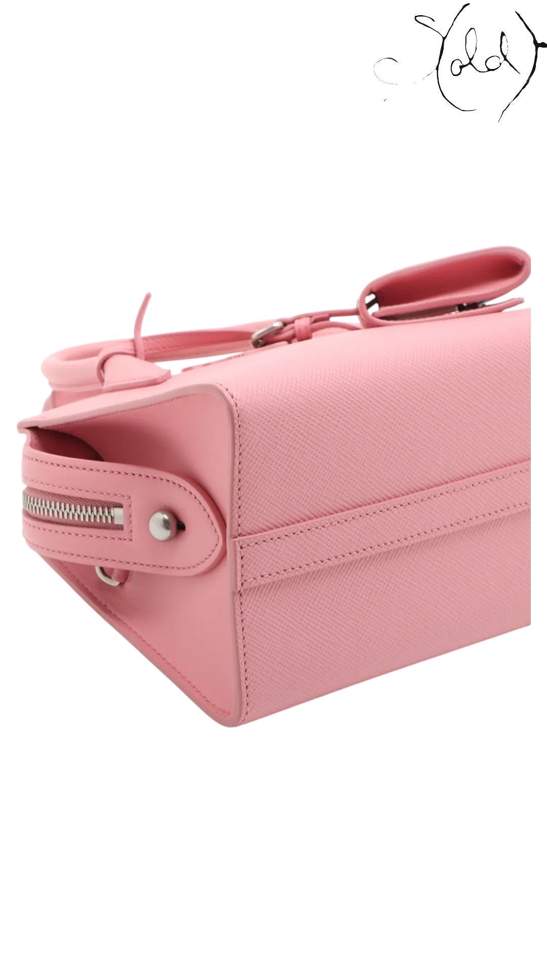 Sold Attire pink Saffiano leather Prada Monochrome Tote Mini bag with city calf trim and silver hardware.